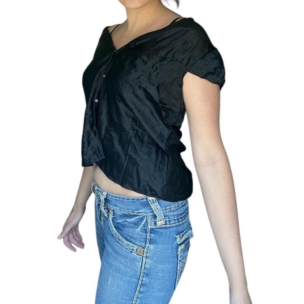 Black office siren Calvin Klein satin button down blouse size 10!